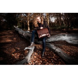 Leather Briefcase Messenger Bag Brown